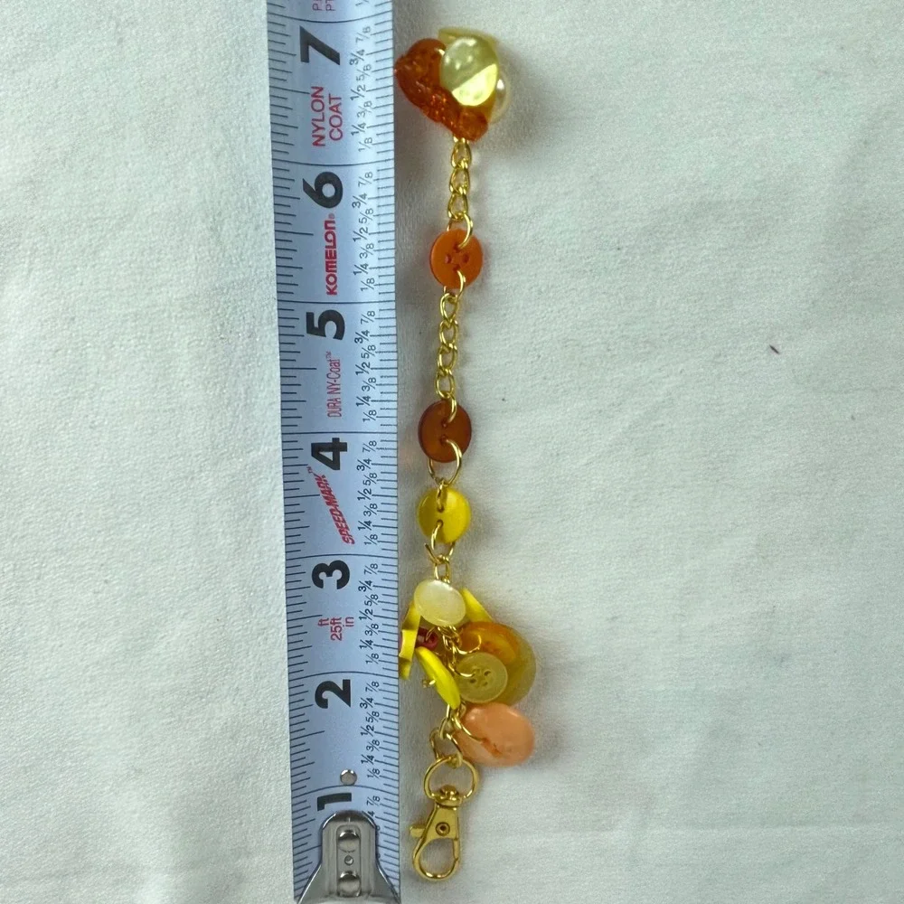 Handmade‎ Button Bag Charm Yellow Orange Gold Tone Keychain Purse Accessory 6.5